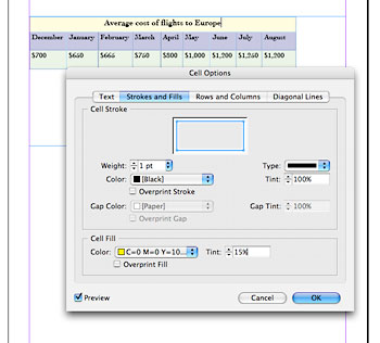 changing table appearance.
